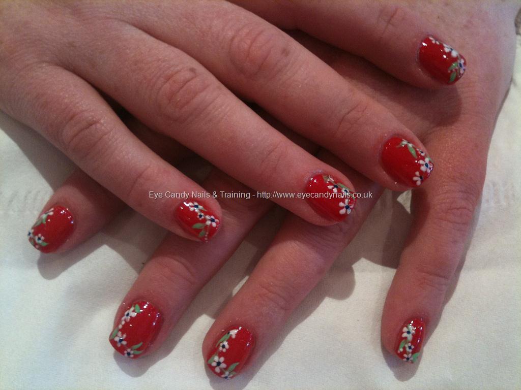 Red gelac with flower nail art #NailArt #NailsTaken at:18/06/2011 04 ...