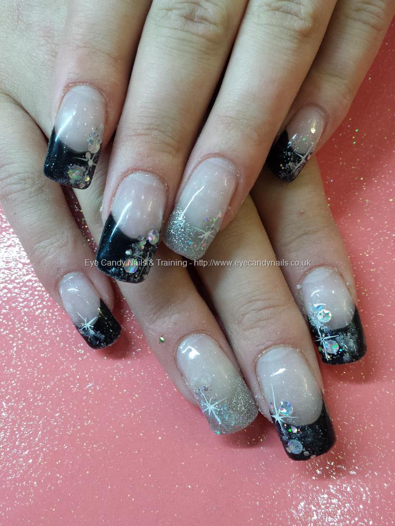 Eye Candy Nails & Training - Black and silver tips with glitter and ...