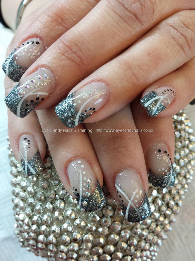 Eye Candy Nails & Training - Grey glitter polish with nail art and ...