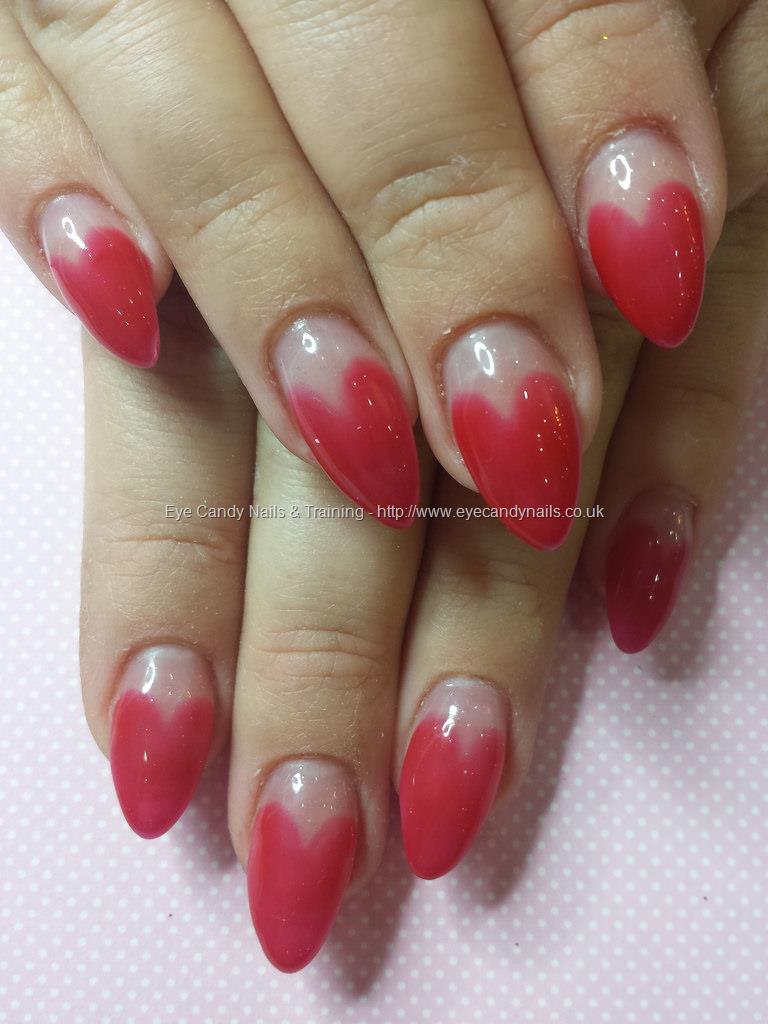 Eye Candy Nails & Training - Red gel love hearts on pointy almond tips ...