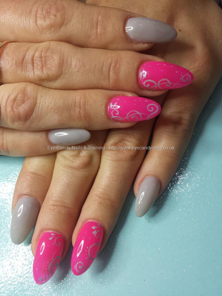 Eye Candy Nails & Training - Pink and grey gel polish with freehand ...