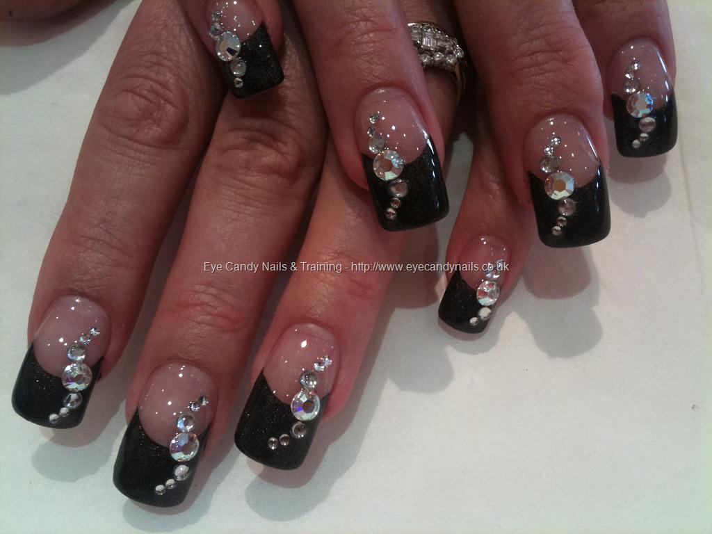 Black tips with swarovski crystal nail art #NailArt #Nails