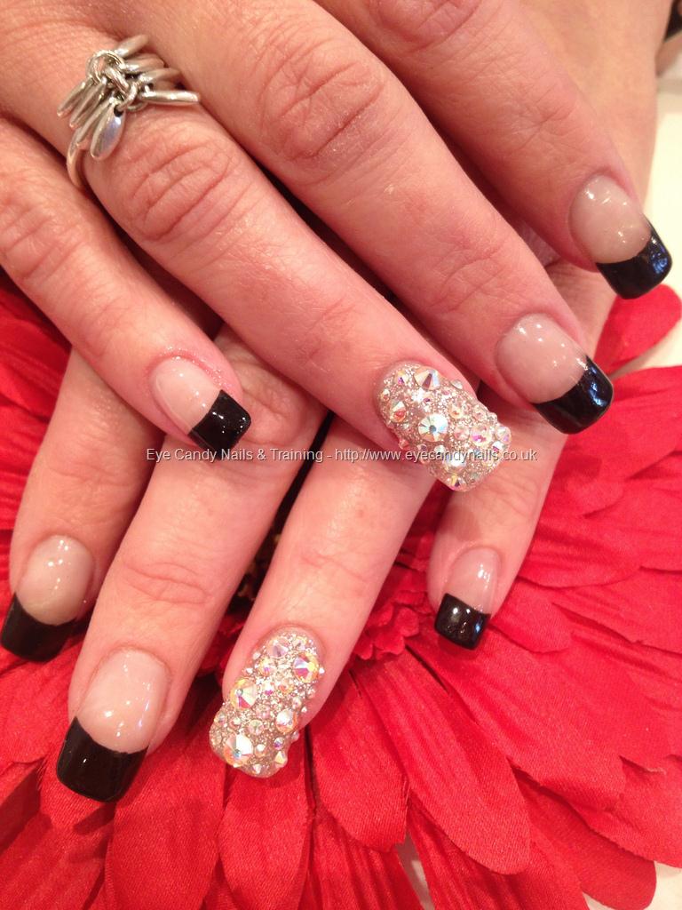 Eye Candy Nails & Training - Black tips with Swarovski crystal nail art ...