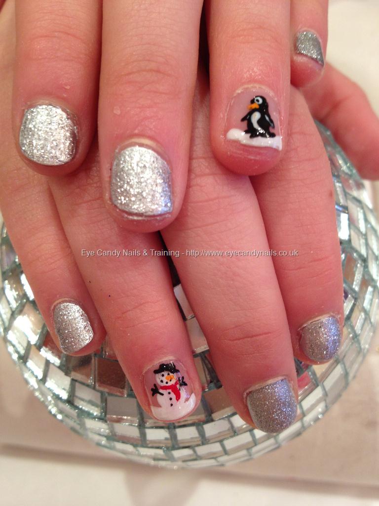 Eye Candy Nails & Training - Silver glitter with snowman and penguin ...