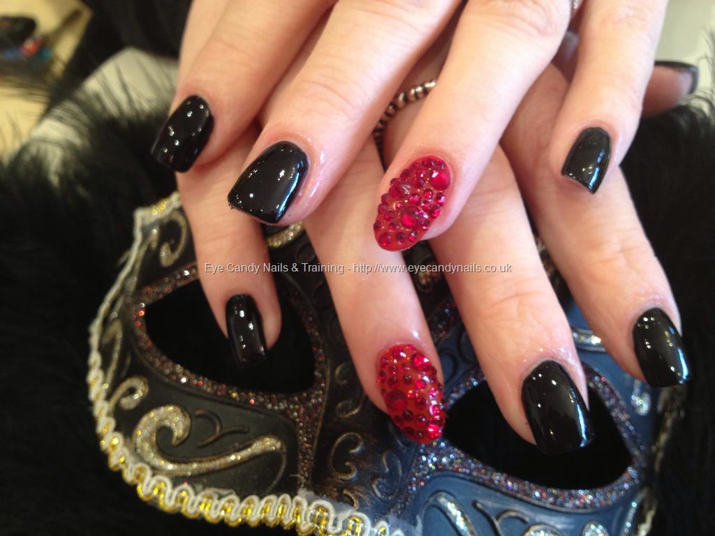 Eye Candy Nails & Training - Black polish with red Swarovski crystal ...