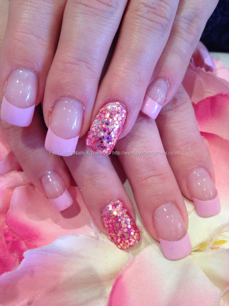 Eye Candy Nails & Training - Pastel pink tips with pink glitter ring ...