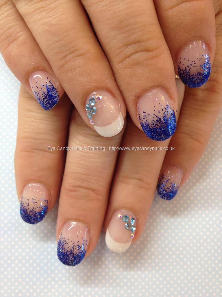 Eye Candy Nails & Training - White glitter acrylic tips with blue ...