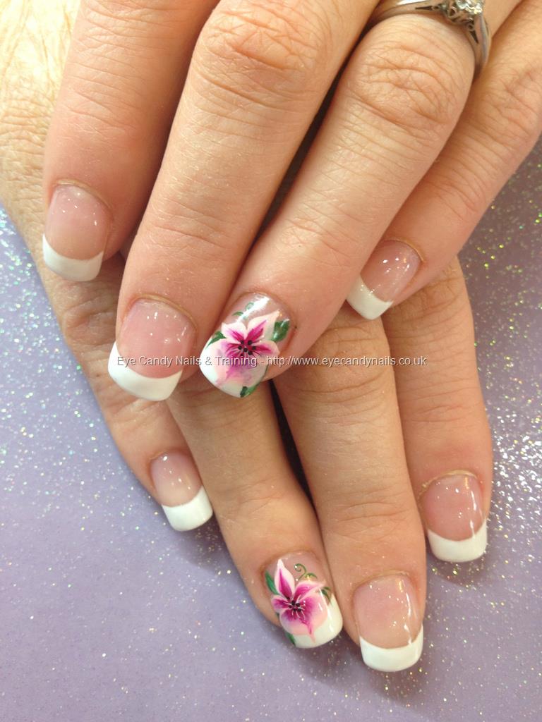 Eye Candy Nails & Training - White gel tips with one stroke flower nail ...