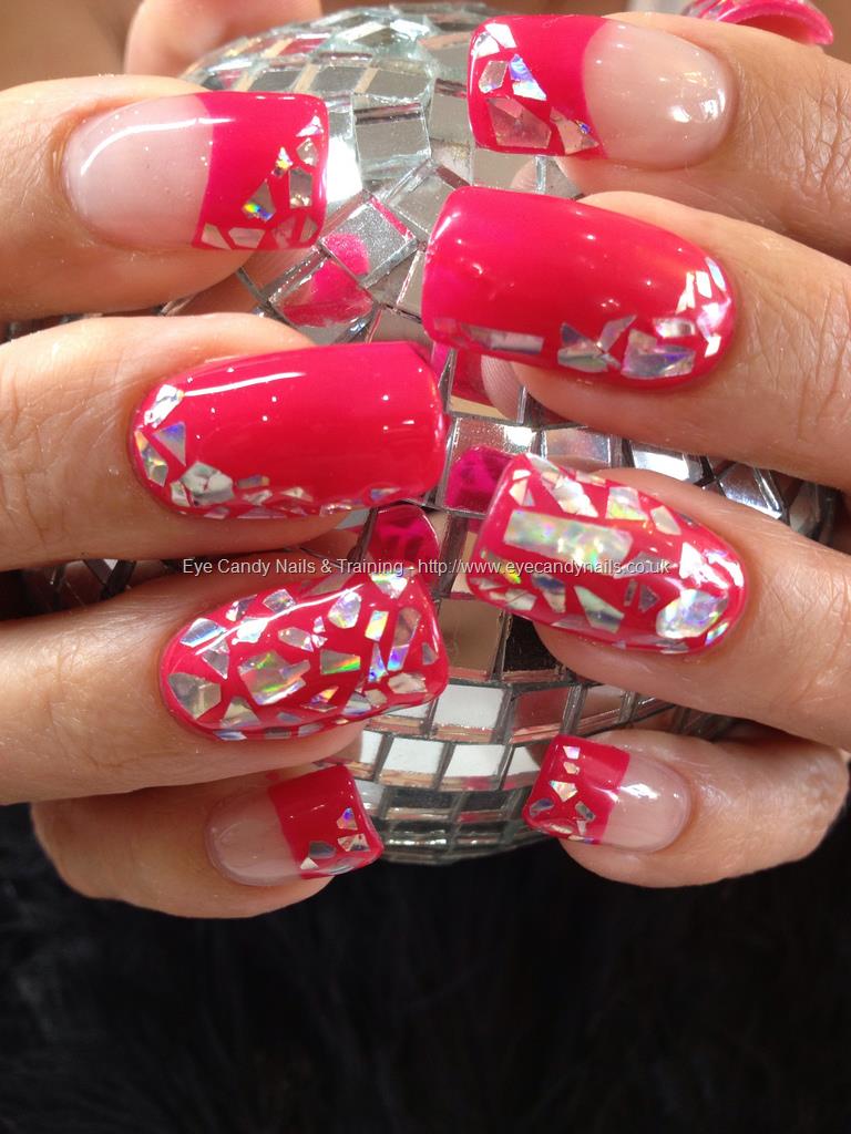 Eye Candy Nails & Training - Hot pink polish with mirrorball chip nail ...