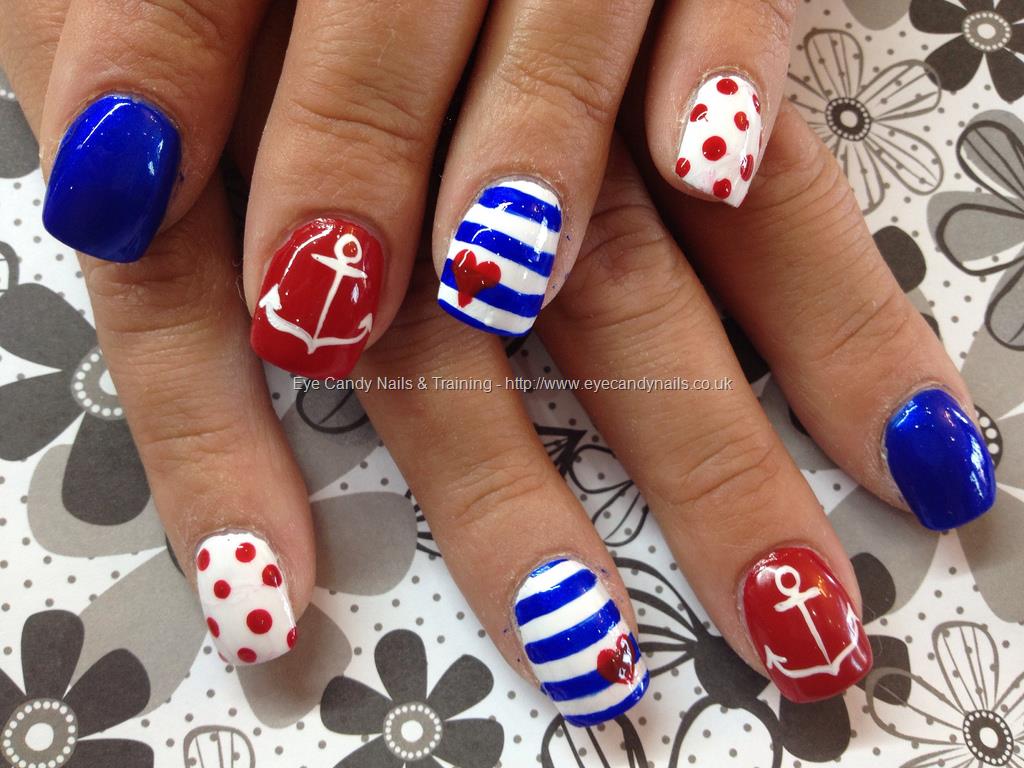 Candy Nails amp; Training  Red white and blue nautical freehand nail art 