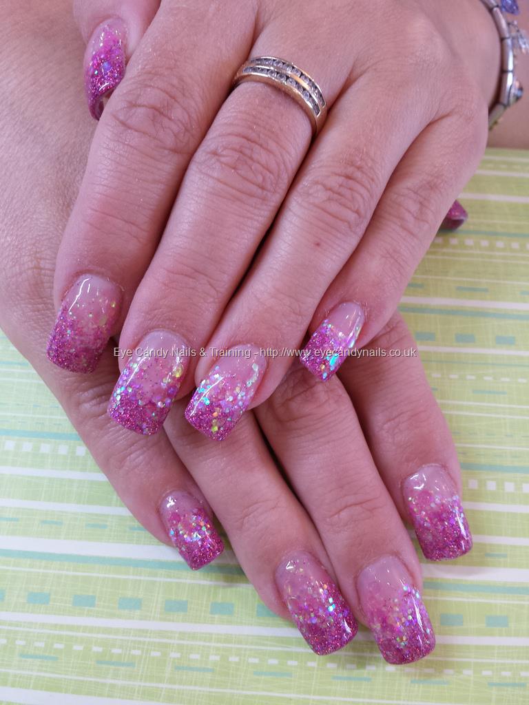 pink acrylic nails with glitter