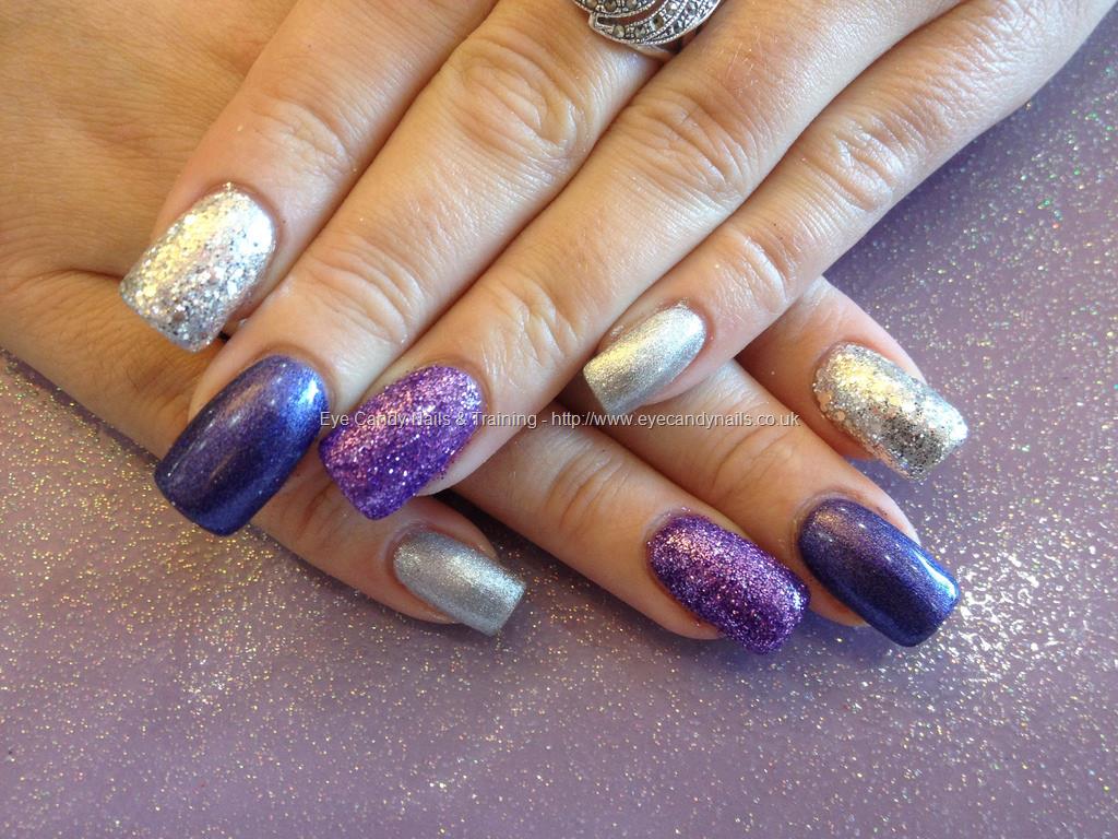 Eye Candy Nails & Training - Acrylic nails with purple and silver by ...